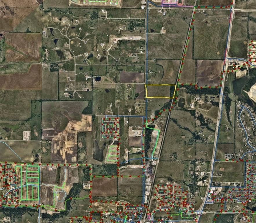 TBD N Louisiana Drive, Celina, TX 75009 Aerial Survey Map. Depicting the property highlighted in yellow and surrounding geographical features