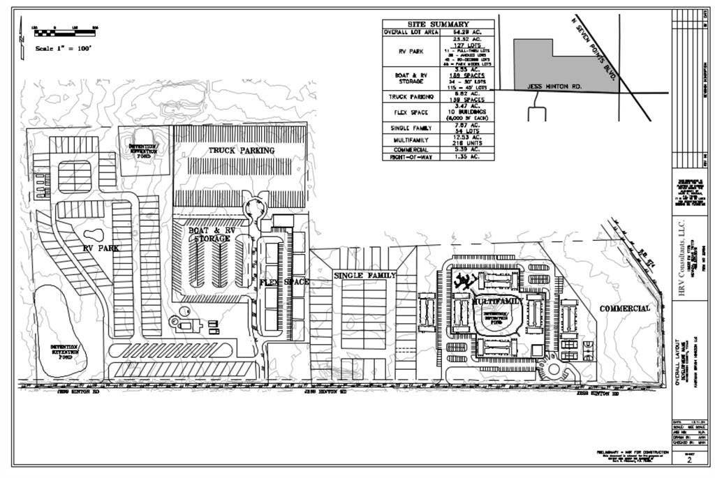 00 Tx-274 Highway, Kemp, TX 75143 Overall Layout. Illustrating a proposed site plan with various designated areas and a summary of area allocations