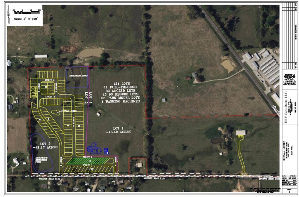 00 Tx-274 Highway, Kemp, TX 75143 Overall Layout Plan. Indicating lot divisions, proposed site features, and acreage for the property