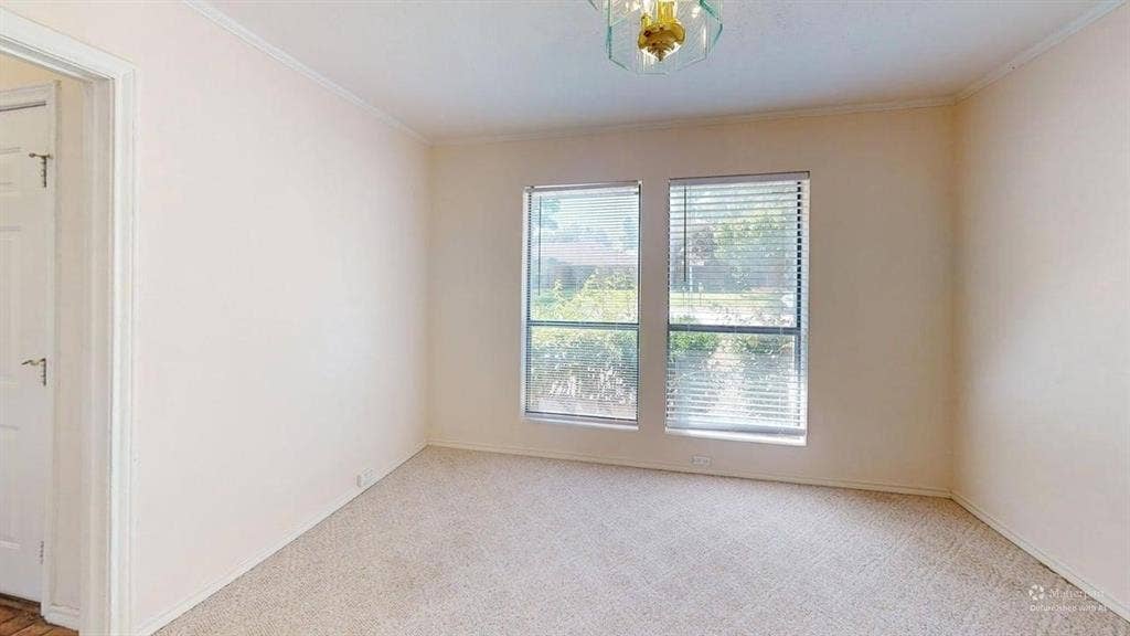 3717 Atrium Drive, Plano, TX 75075 Recessed lighting fixture, carpeting, and two large windows with blinds