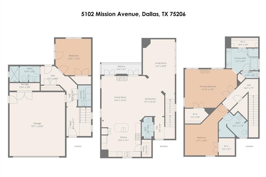 5102 Mission Avenue, #5102B, Dallas, TX 75206 Floor plan - 3 levels
