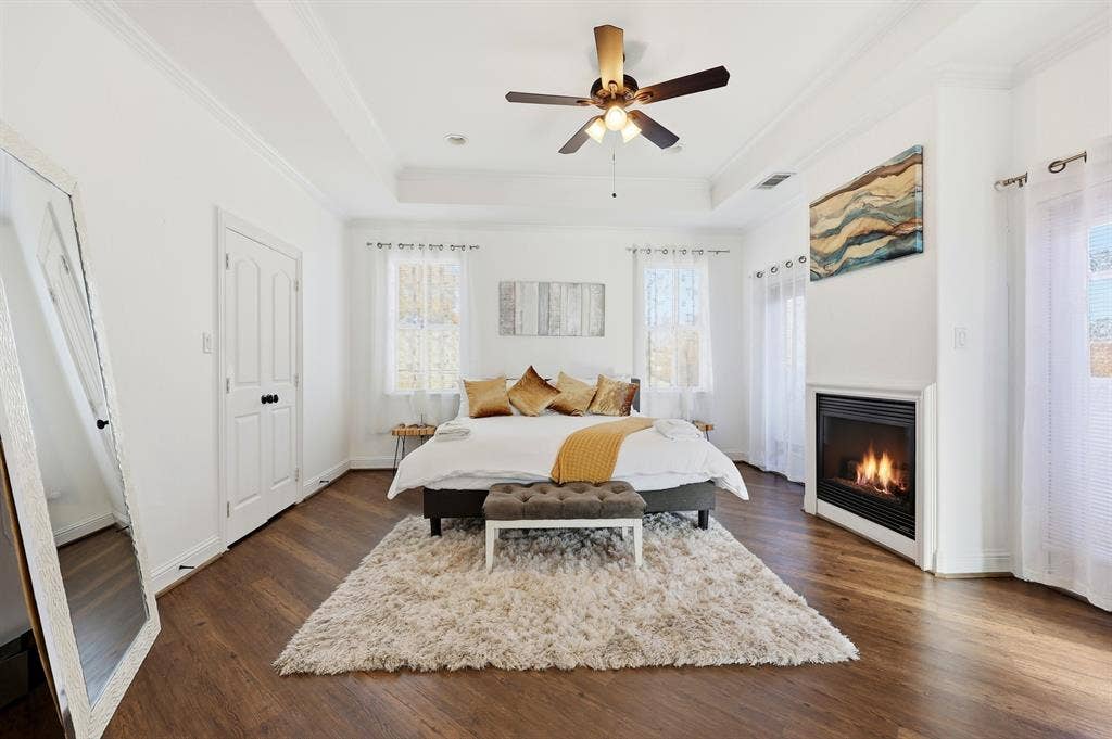 5102 Mission Avenue, #5102B, Dallas, TX 75206 Primary bedroom #1 with electric fireplace on level 3