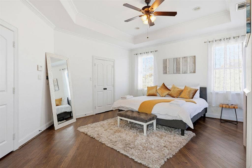 5102 Mission Avenue, #5102B, Dallas, TX 75206 Primary bedroom #1 with electric fireplace on level 3