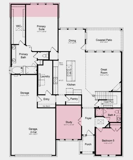 Additional Highlights Include: extended primary suite and walk-in closet, tiled shower floor at primary bath, tiled shower in place of tub/shower combo at bath four, tile fireplace extending to second floor, bench at owner's entry, and upgraded contemporary front door.