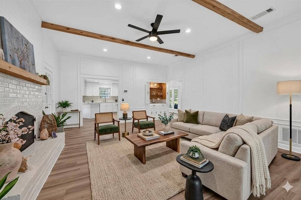 Used AI to furnish living room. A different view and more decor ideas.