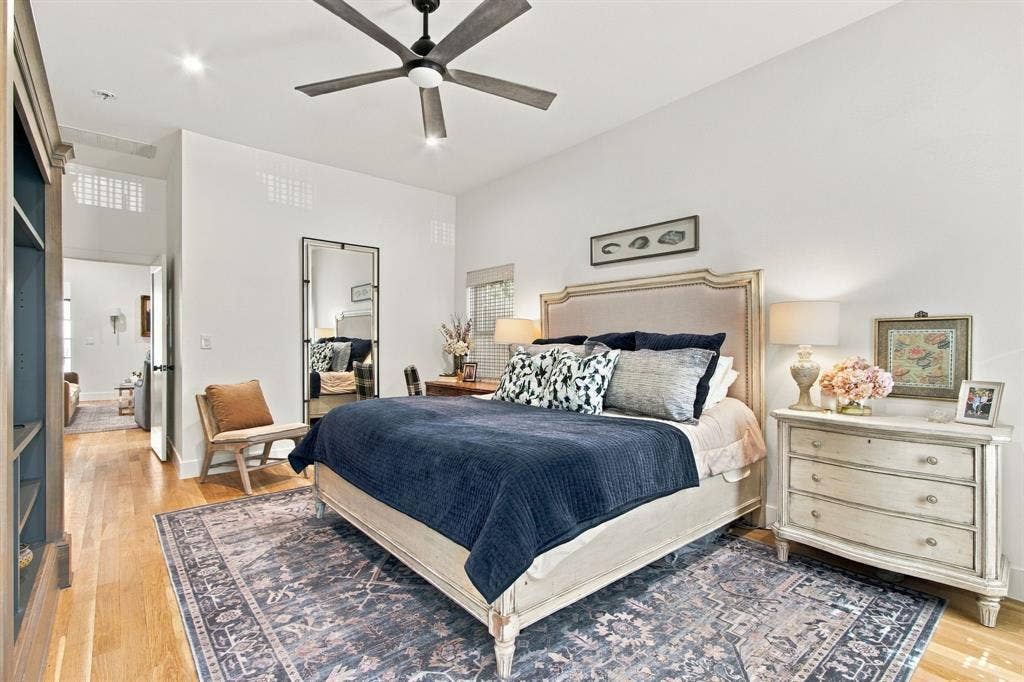 46 Crown Place, Richardson, TX 75080 Hardwood flooring, recessed lighting, and a ceiling fan with integrated lighting