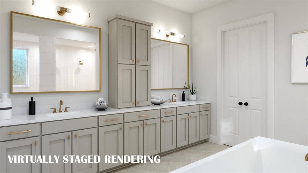 8741 Porch Place, McKinney, TX 75071 Plenty of room for two in this stunning owner's bath! VIRTUALLY STAGED RENDERING