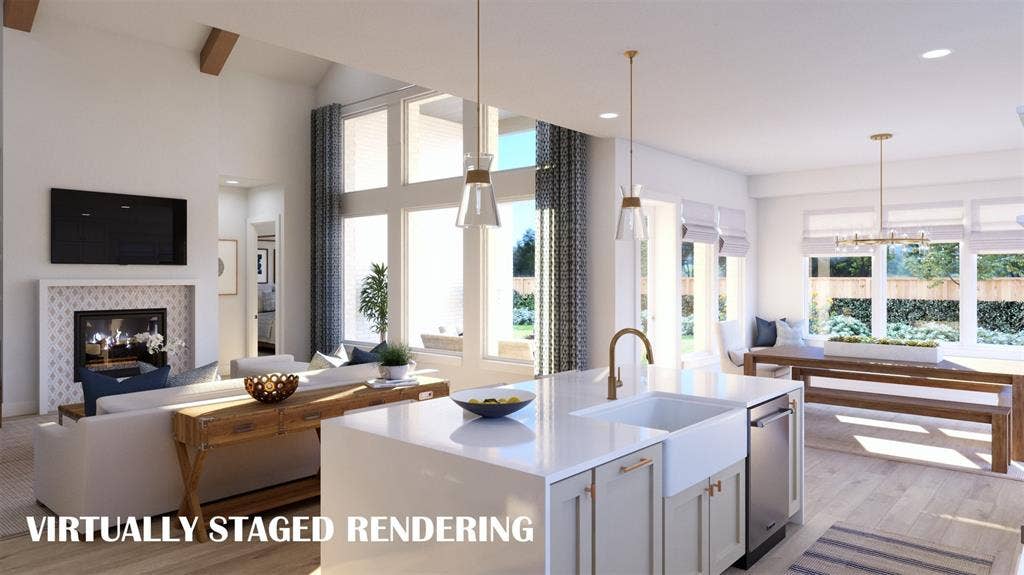 8741 Porch Place, McKinney, TX 75071 With a view throughout the main floor and into the backyard, this dream kitchen has it all! VIRTUALLY STAGED RENDERING