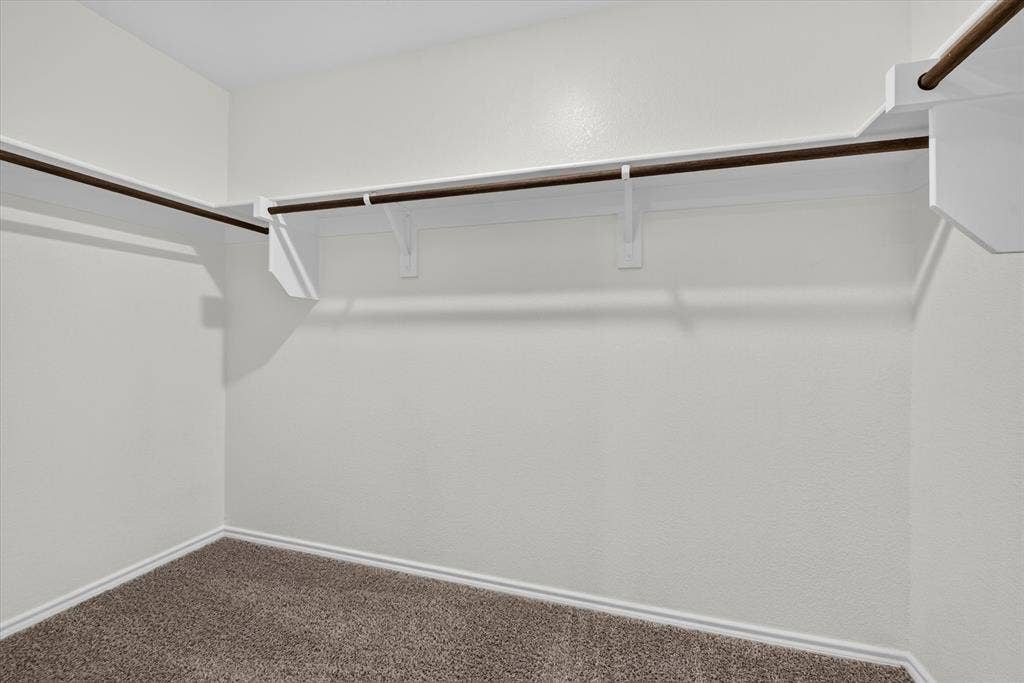 5413 Flannel Lane, Denton, TX 76249 Walk-in closet with carpet flooring, white walls, and built-in shelving with hanging rods