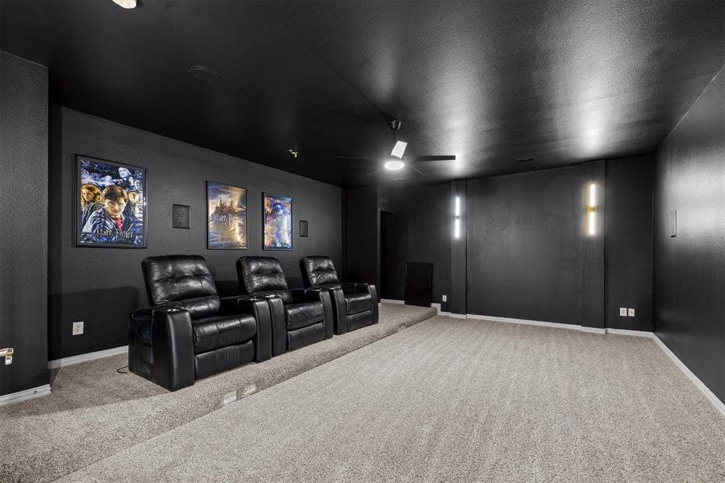 5960 Indigo Sky Drive, Frisco, TX 75036 The media room is equipped with theater chairs and movie posters!