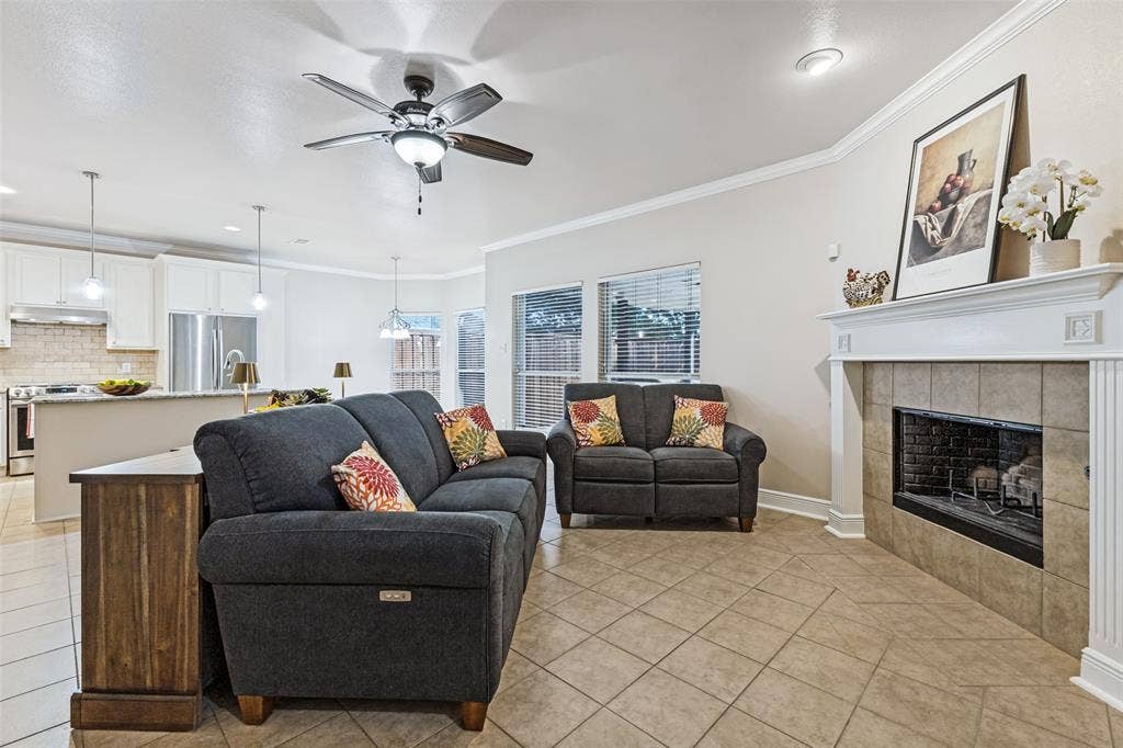 4600 Bonnywood Drive, Mesquite, TX 75150 Family room with fireplace opens to kitchen