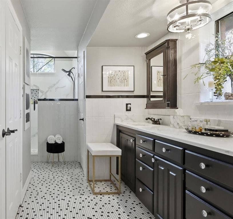 Updated primary bath with double vanity
