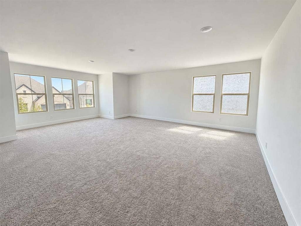 1411 Potenza Road, Fate, TX 75087 Expansive room featuring plush carpeting, multiple windows, and recessed lighting