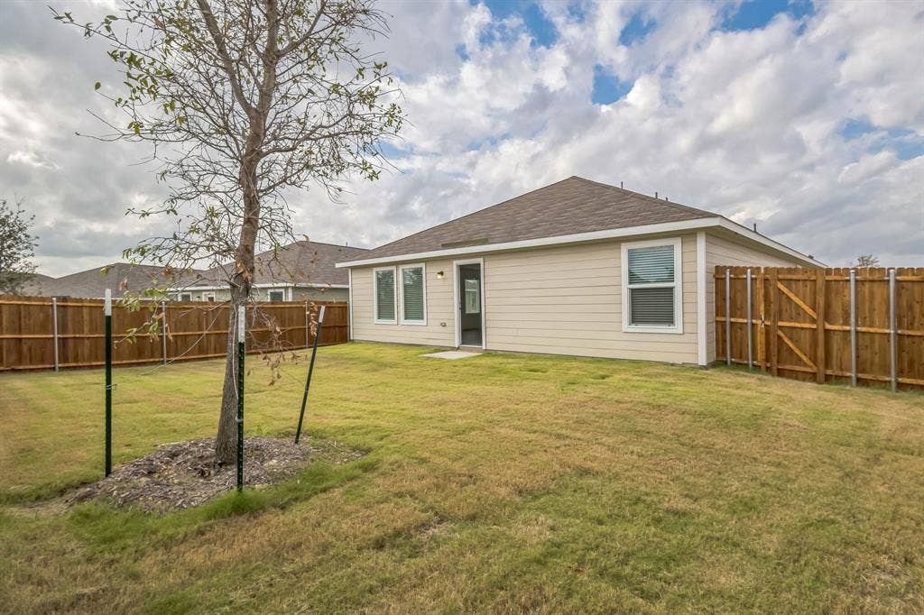 7904 Thornton Drive, McKinney, TX 75071 Expansive backyard featuring a mature tree, wood privacy fencing, and a light-colored siding exterior