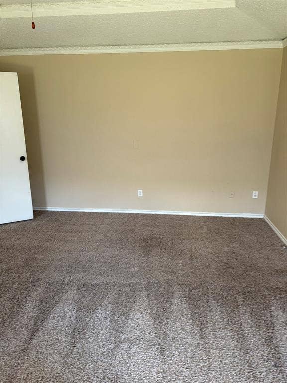 3912 Bandera Drive, Plano, TX 75074 Textured carpeting, neutral wall tones, white trim, and crown molding