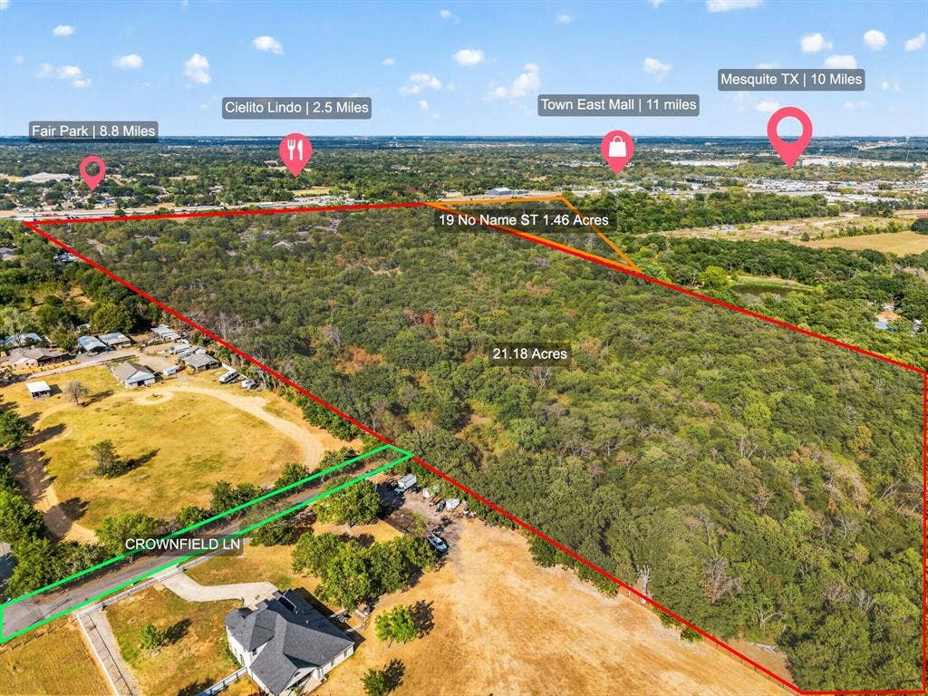 19 No Name Street, Dallas, TX 75217 Expansive 19-acre wooded property featuring mature tree coverage and cleared building sites