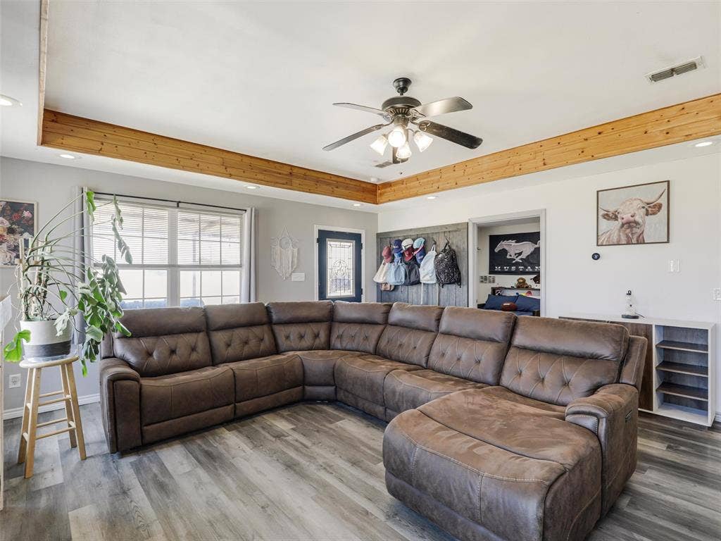 16880 W Fm 455, Celina, TX 75009 Wood-finish flooring with exposed ceiling beams and recessed lighting