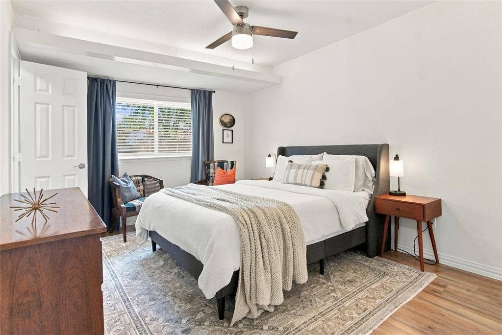 4720 Kyle Drive, Balch Springs, TX 75180 Wood-finish flooring with a ceiling fan, recessed lighting, and white paneled door