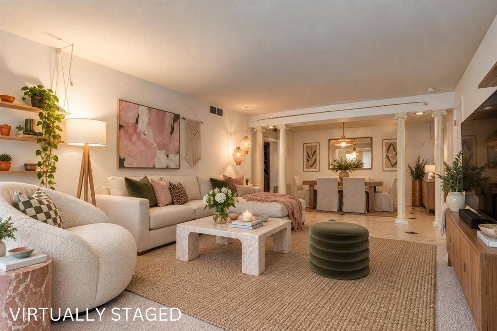 Open-concept living area with integrated dining space