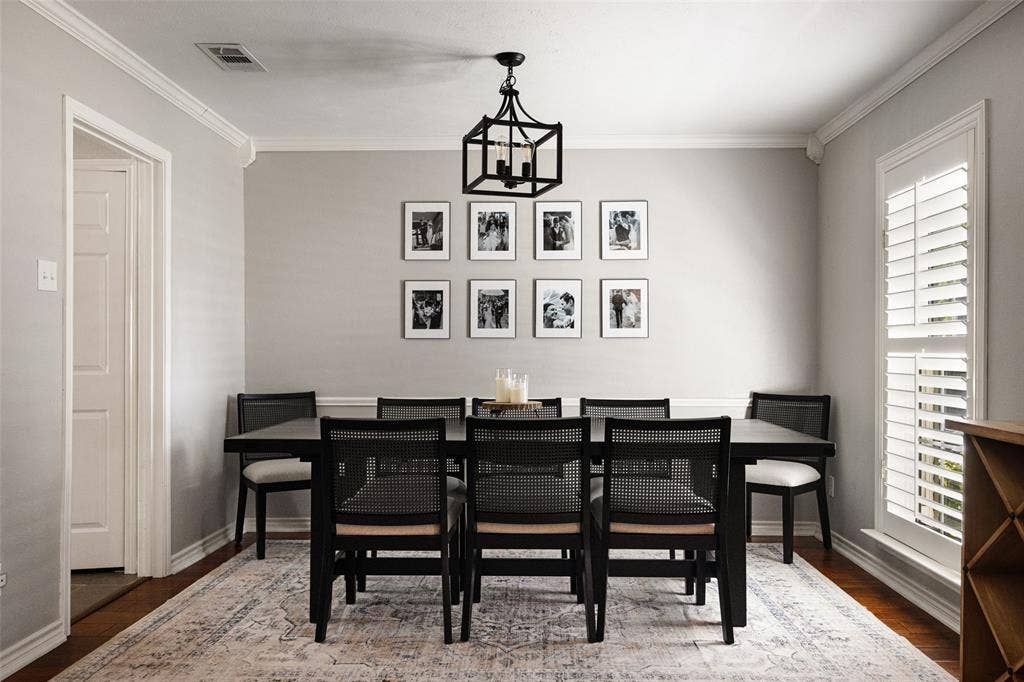10945 Middle Knoll Drive, Dallas, TX 75238 Hardwood flooring, crown molding, chair rail molding, and plantation shutters