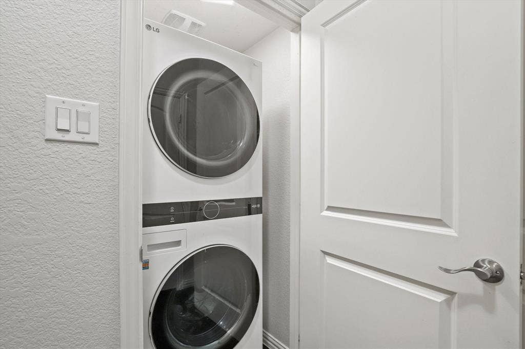 6529 Rutherford Road, Plano, TX 75023 Stackable Washer and dryer come with the home.