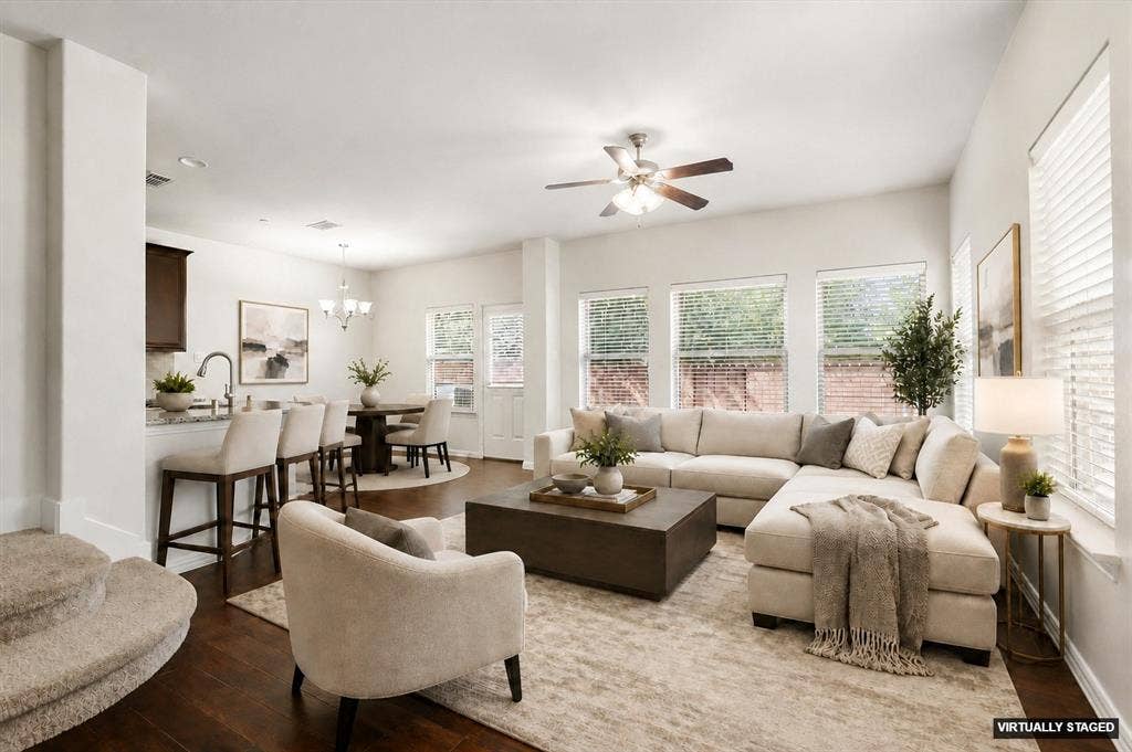 6529 Rutherford Road, Plano, TX 75023 Family Room into the Breakfast Nook view (Virtually staged so you can imagine what it could look like!)