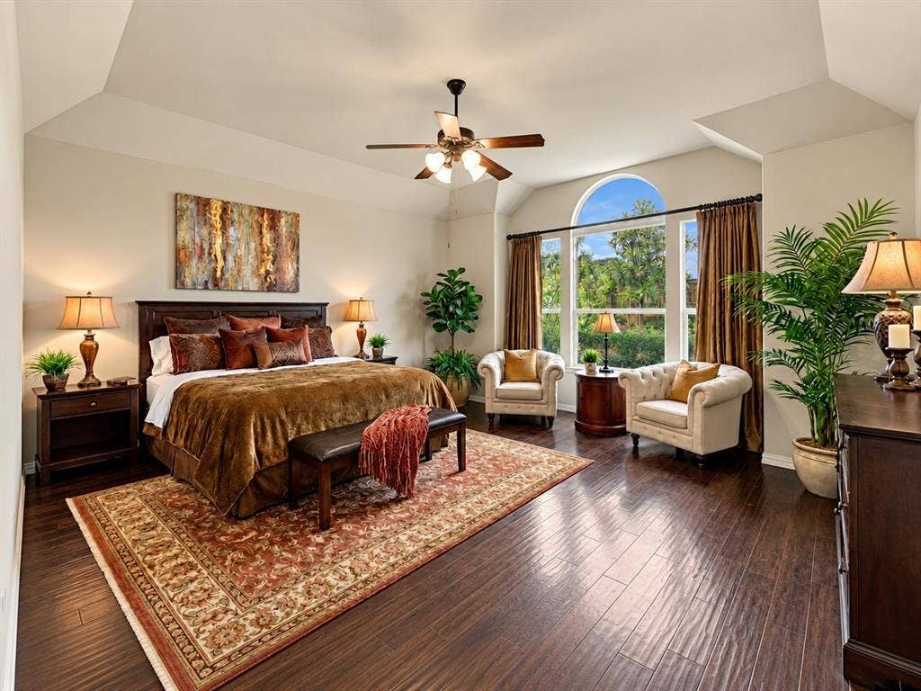 405 James Herndon Trail, McKinney, TX 75071 Primary Bedroom, 1st floor; digitally staged