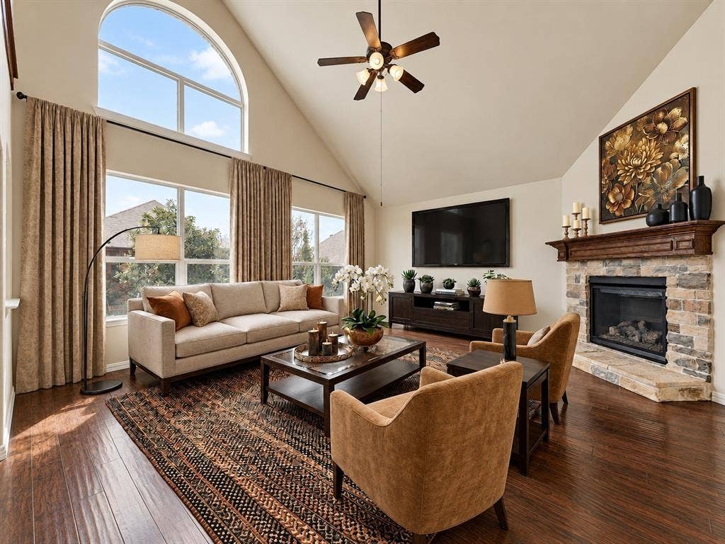 405 James Herndon Trail, McKinney, TX 75071 Living room with gas fireplace
