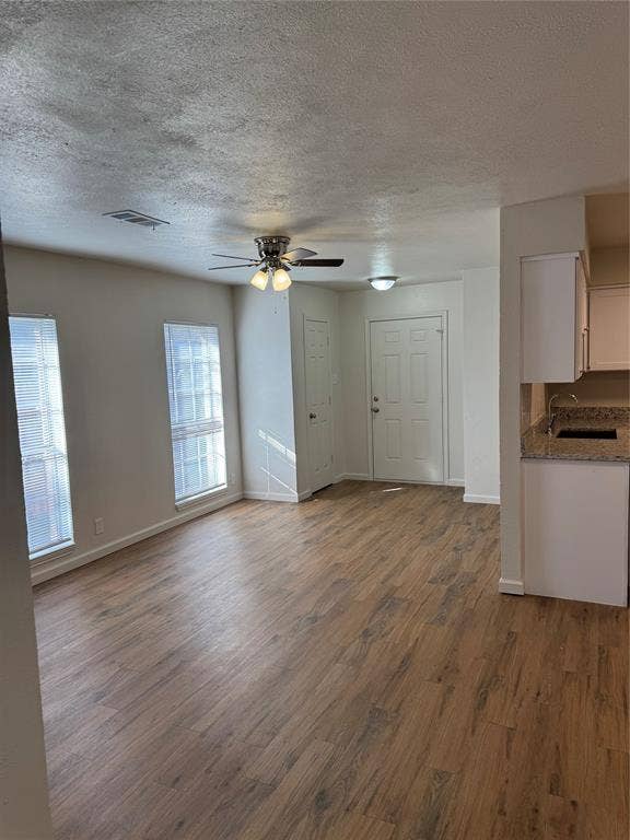 1104-1106 Mulkey Lane, Denton, TX 76209 Wood-finish flooring throughout, light-toned walls, multiple windows, and a ceiling fan