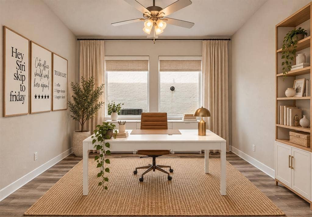 Dedicated downstairs office with French doors of 1302 20th St, Argyle, TX in Harvest by Hillwood. Virtually staged