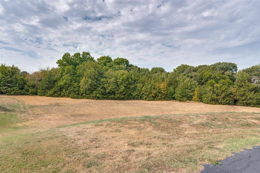 Lookin NW from street level, and showing large grassy area in front part of lot with a beautiful wooded view.
