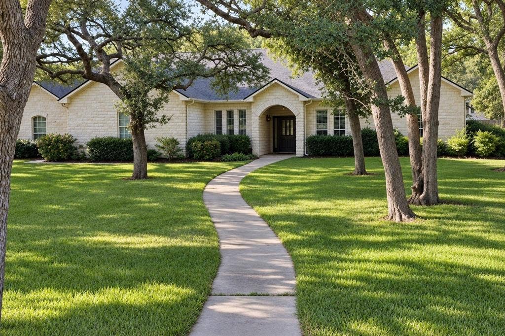 11408 Somerville Drive, Temple, TX 76502 Stone facade residence with a dark roof and an arched entryway