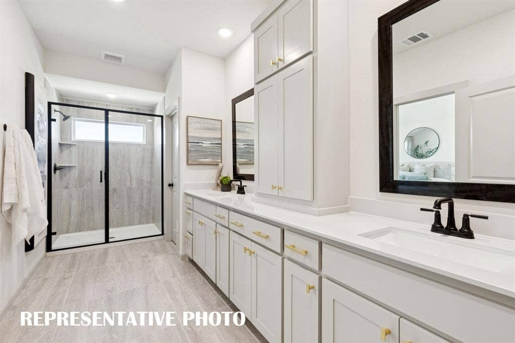 3733 Homer Court, McKinney, TX 75071 Offering a spacious walk in shower plus plenty of storage and counter space, this owner's bath is a dream come true! REPRESENTATIVE PHOTO