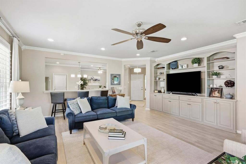 1641 Overwood Drive, Frisco, TX 75036 Living Room open to kitchen, breakfast room and entry way