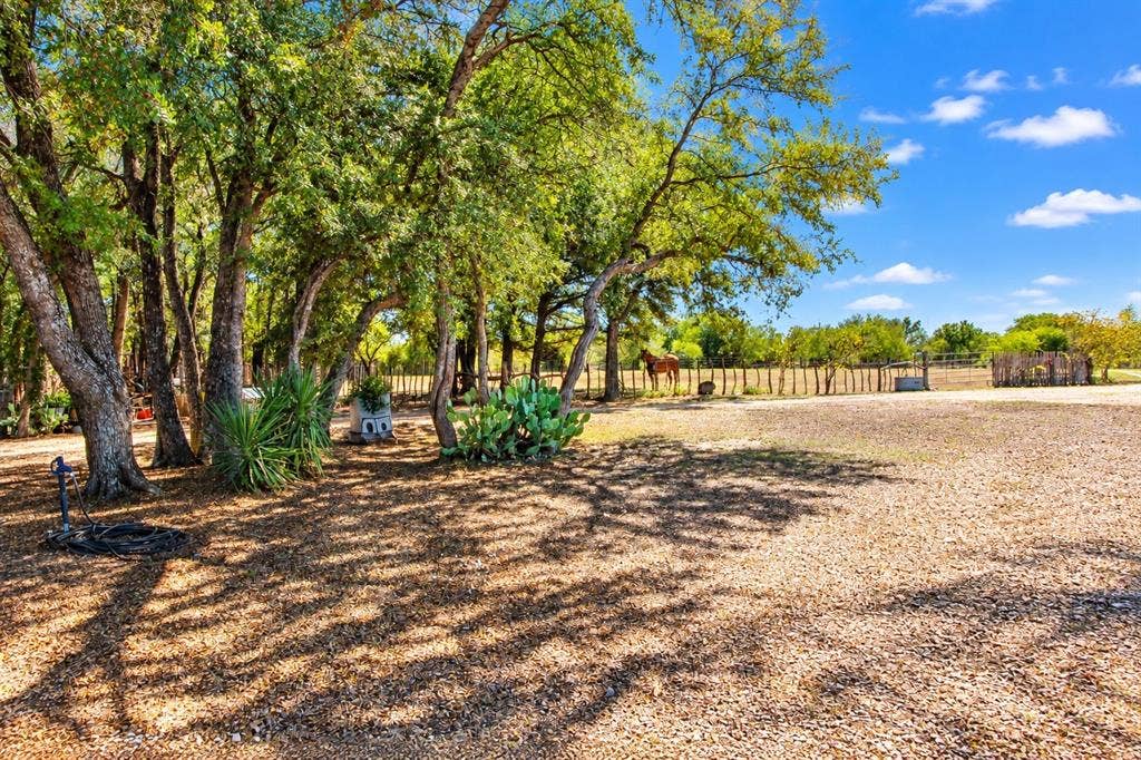 7245 County Road 4095, Kaufman, TX 75142 Expansive outdoor area featuring mature trees, natural ground cover, and a rustic perimeter fence