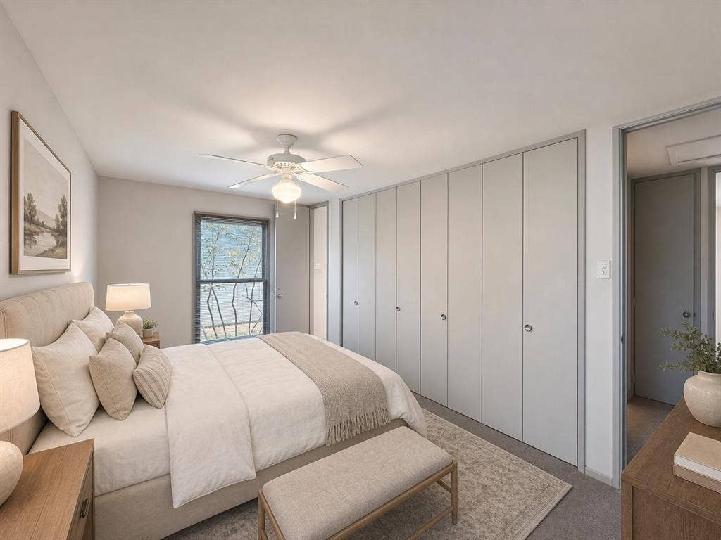3401 Hanover Lane, Irving, TX 75062 Recessed lighting, ceiling fan, expansive built-in cabinetry, and neutral wall tones