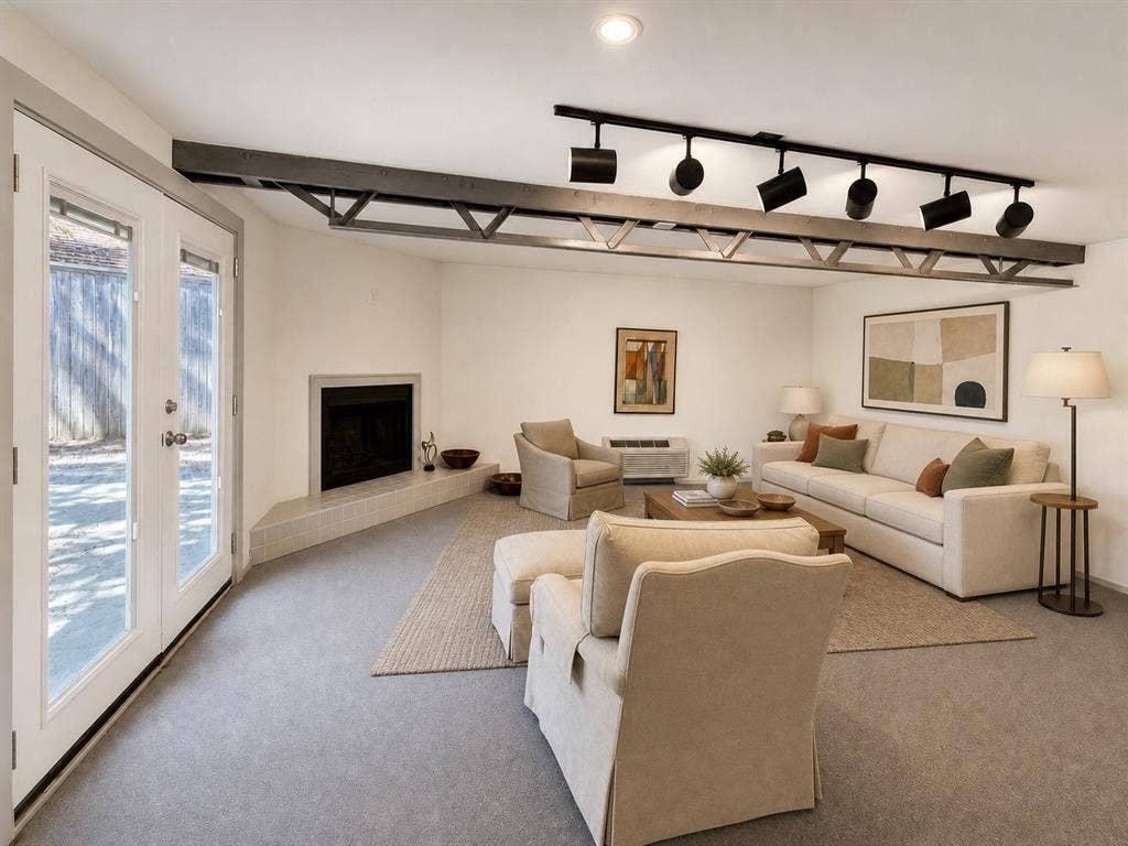 3401 Hanover Lane, Irving, TX 75062 Recessed lighting and track lighting fixtures illuminate the space