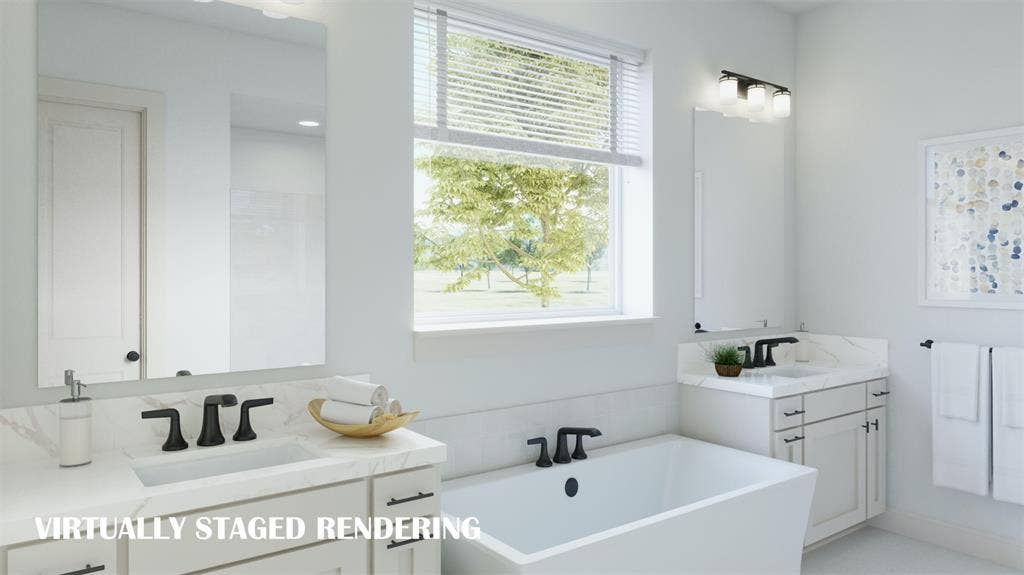 Space and style combine to create this dream owner's bath!  VIRTUALLY STAGED RENDERING