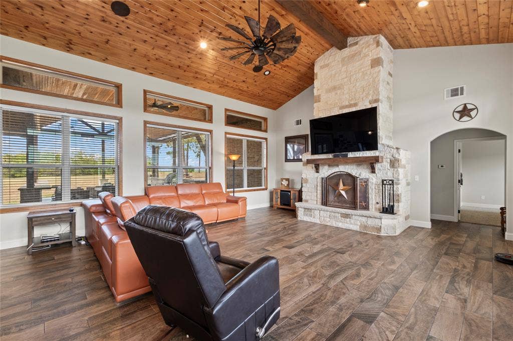 4830 Bridle View Court, Athens, TX 75752 Living room with stone fireplace
