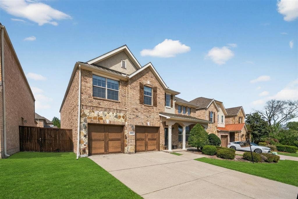 2309 Shingle Lane, Plano, TX 75074 Brick and stone exterior with gabled roof lines