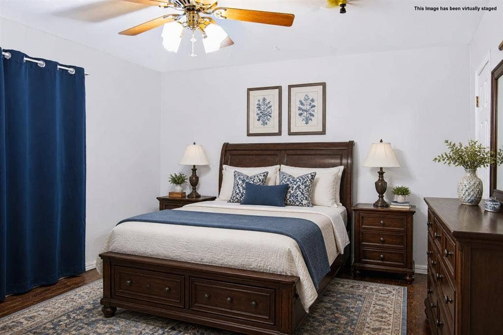 104 Trailwood Court, Burleson, TX 76028 Bedroom 3 with built-in kitchenette on opposite wall. This image is virtually staged.