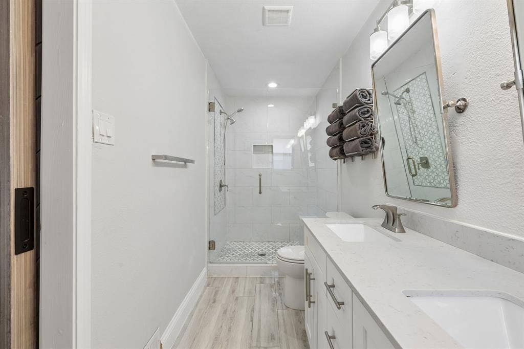 View 1 of large frameless glass shower