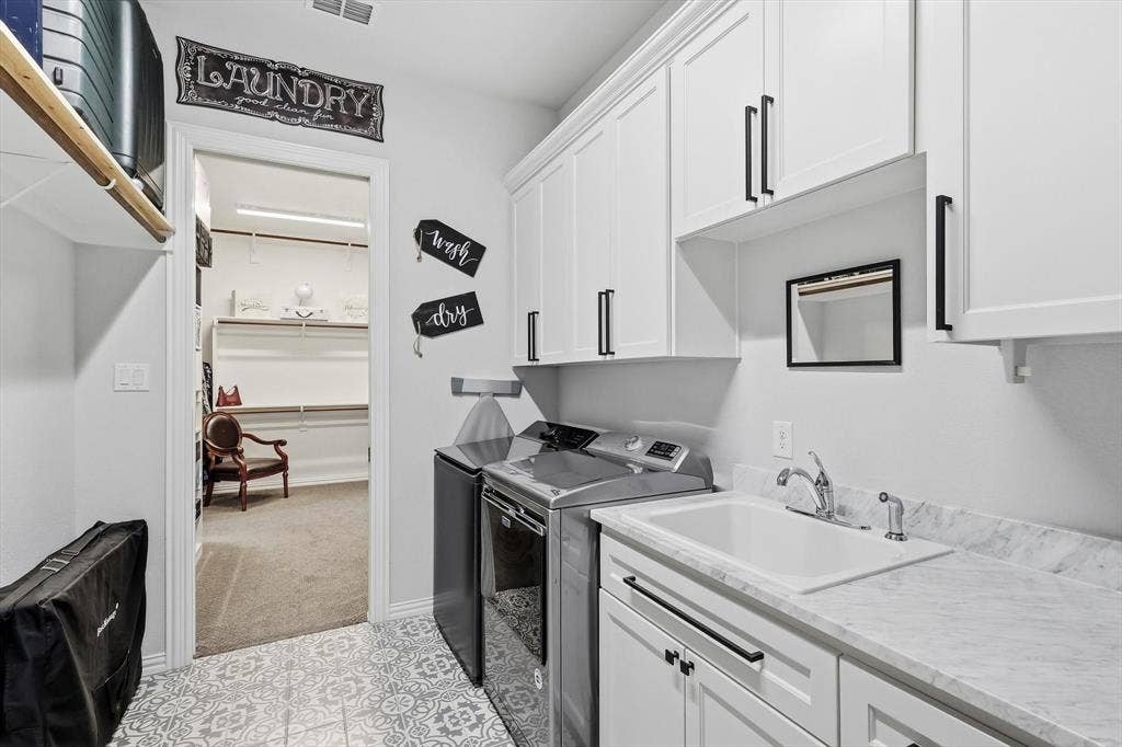 3424 Stardust Lane, Northlake, TX 76226 Laundry room with sink and room for extra frig. Door ahead is to Primary closet