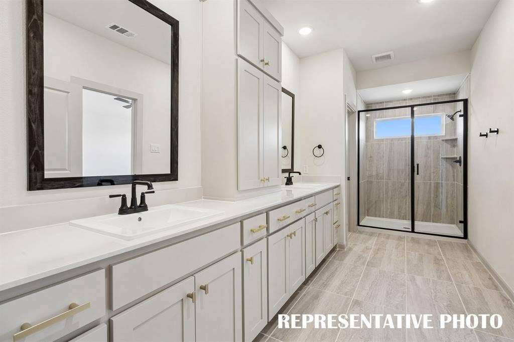 633 Taylor Parkway, Celina, TX 75009 With room to spread out and a spacious walk in shower, this owner's bath is the prefect place to start or end your day! REPRESENTATIVE PHOTO