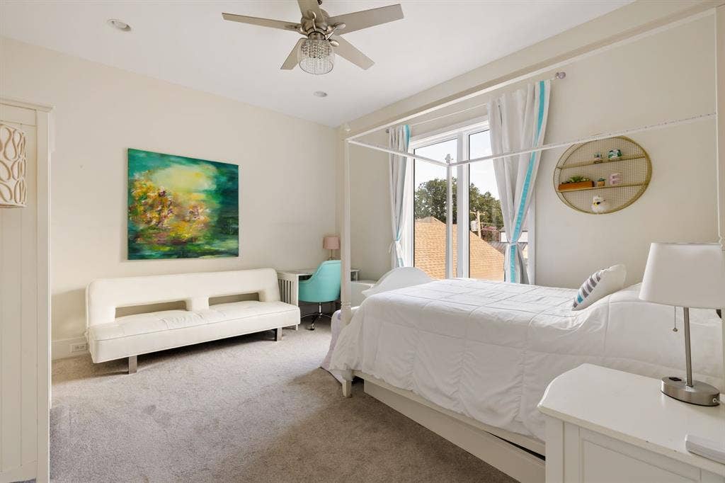 5724 Charlestown Drive, Dallas, TX 75230 Recessed ceiling lighting, ceiling fan with light kit, large window with natural light, and carpeted flooring