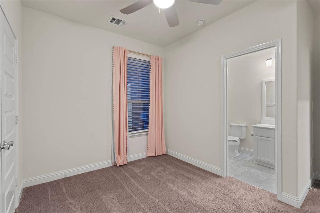 8028 Hickory Branch Drive, Frisco, TX 75034 Neutral carpet flooring, overhead ceiling fan, and a window with blinds