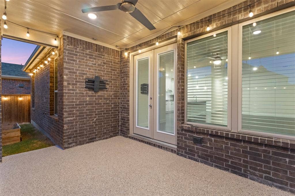 8028 Hickory Branch Drive, Frisco, TX 75034 Covered patio featuring a ceiling fan, recessed lighting, and string lights