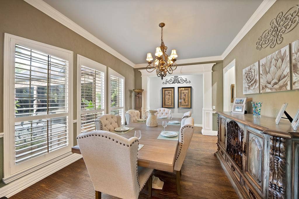 Beautifully elegant formal dining room creates an inviting setting for sophisticated entertaining and memorable gatherings.