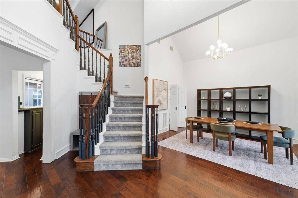 6416 Andora Drive, Plano, TX 75093 Grand staircase and vaulted ceilings.