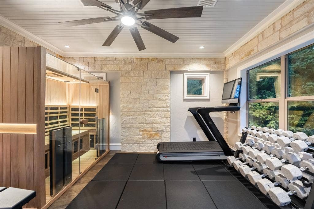 Flex room currently being used as a gym.